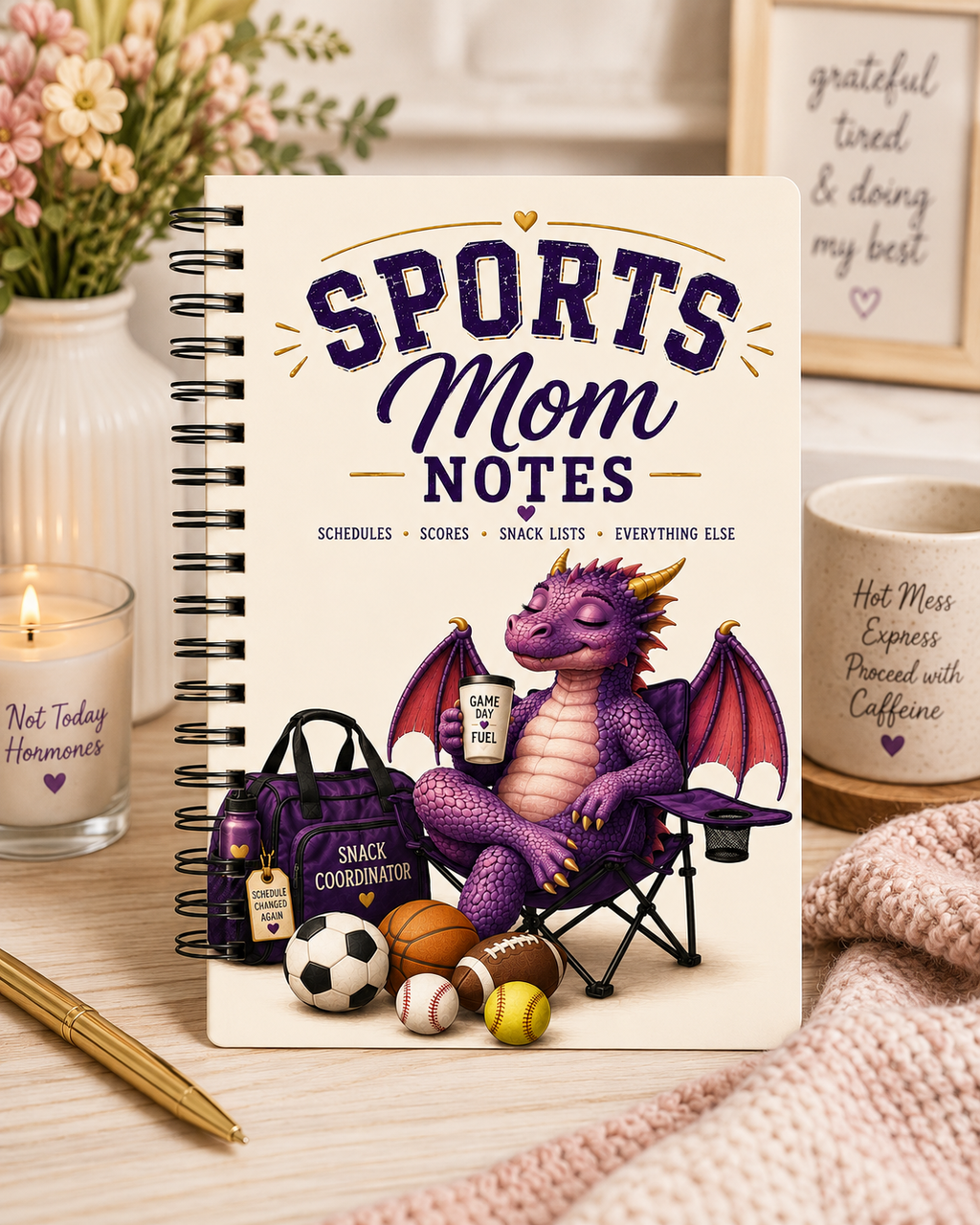 Spiral bound journal. Sports Mom.