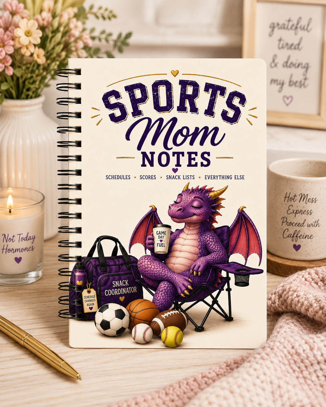 Spiral bound journal. Sports Mom.